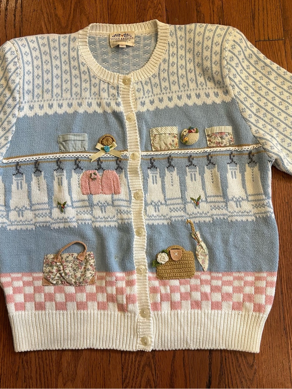 Vintage Rare Susan Bristol Hand Embroidered Novelty Cottagecore Cardigan L - Picture 2 of 8